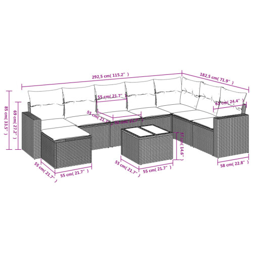 VidaXL vidaXL 9-tlg. Garten-Sofagarnitur mit Kissen Grau Poly Rattan 2