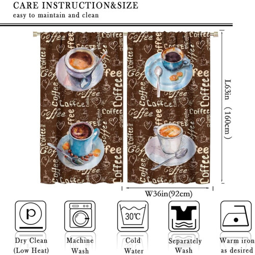 Retro Coffee Kitchen Curtains Rustic Brown 72x63in 1