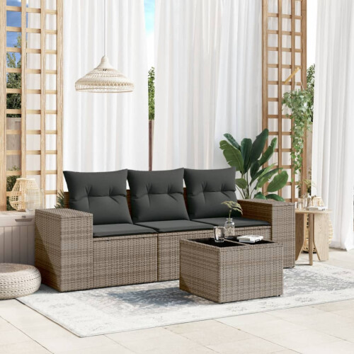 VidaXL vidaXL 4-tlg. Garten-Sofagarnitur mit Kissen Grau Poly Rattan 1