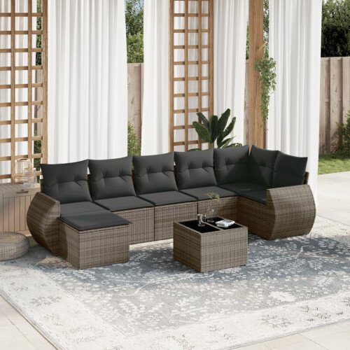 VidaXL vidaXL 8-tlg. Garten-Sofagarnitur mit Kissen Grau Poly Rattan 1