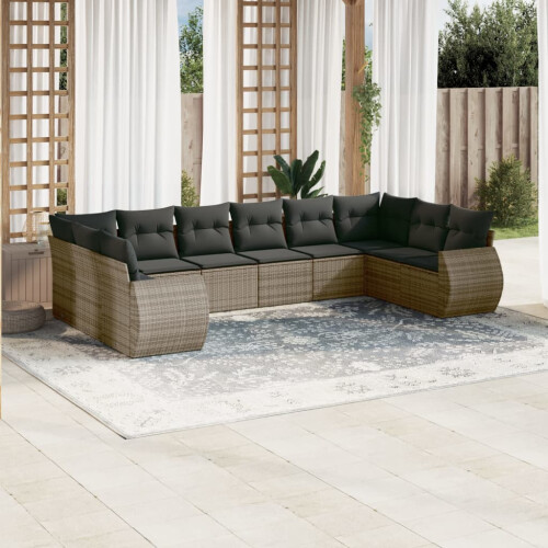 VidaXL vidaXL 10-tlg. Garten-Sofagarnitur mit Kissen Grau Poly Rattan 1