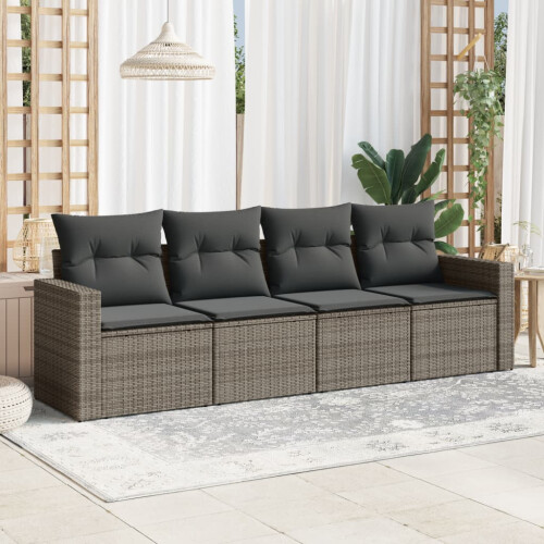 VidaXL vidaXL 4-tlg. Garten-Sofagarnitur mit Kissen Grau Poly Rattan 1