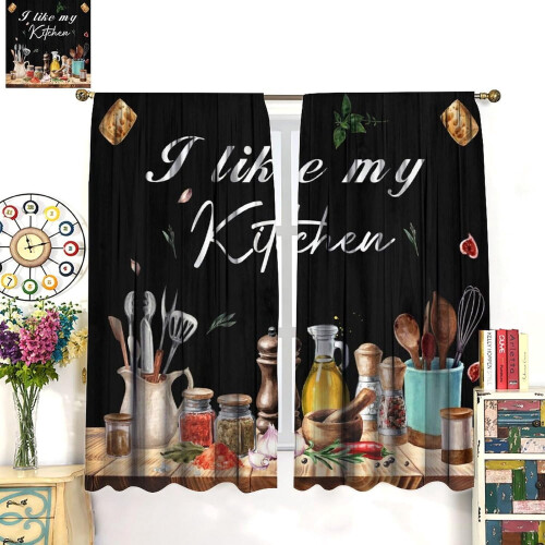 Farmhouse Curtains Black Plank Pattern Rod Pocket Thermal 2