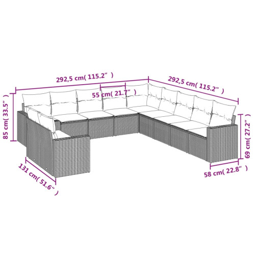VidaXL vidaXL 11-tlg. Garten-Sofagarnitur mit Kissen Grau Poly Rattan 2