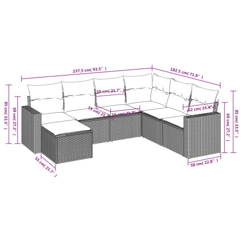 VidaXL vidaXL 7-tlg. Garten-Sofagarnitur mit Kissen Grau Poly Rattan 2