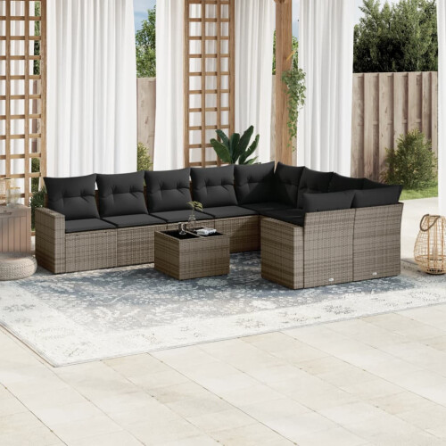 VidaXL vidaXL 10-tlg. Garten-Sofagarnitur mit Kissen Grau Poly Rattan 1