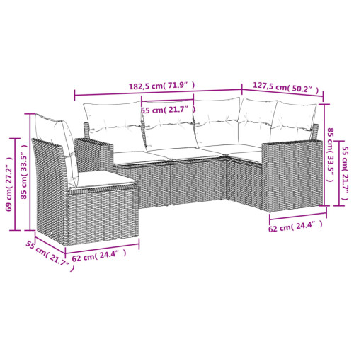 VidaXL vidaXL 5-tlg. Garten-Sofagarnitur mit Kissen Grau Poly Rattan 2