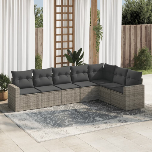 VidaXL vidaXL 7-tlg. Garten-Sofagarnitur mit Kissen Grau Poly Rattan 1