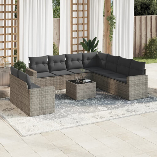 VidaXL vidaXL 10-tlg. Garten-Sofagarnitur mit Kissen Grau Poly Rattan 1