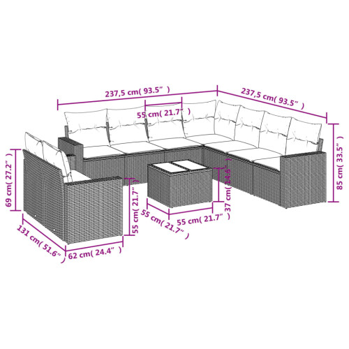 VidaXL vidaXL 10-tlg. Garten-Sofagarnitur mit Kissen Grau Poly Rattan 2