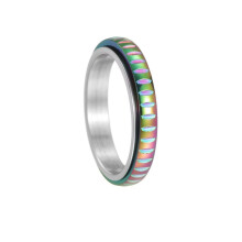 Men's and Women's Stainless Steel 4MM Simple Relieves Anxiety Decompression Rotatable Ring Rainbow Size 11