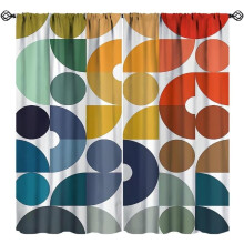 Mid Century Window Curtains, Colorful Rainbow Abstract Modern Geometric Vintage Polka Dot Print Window Drapes for Kids Bedroom Living Room 72x63in