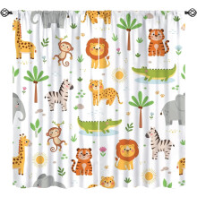 Tegneseriedyrgardiner, Safari Jungle Wildlife Termiske Gardiner, Stanglomme, 2 Paneler, 102x142 cm, til Børneværelse og Børneværelse