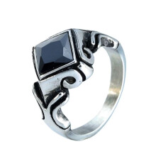 Men's Women's Stainless Steel Personalized Vintage Prismatic Gemstone Ring Black Size 7