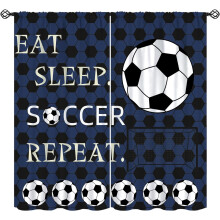 Blue Soccer Curtains for Boys & Girls, Rod Pocket Thermal Drapes (2 Panels, 42"W x 54"L), Compatible with Standard Rods