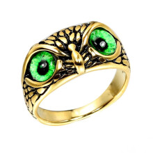 Men's Women's Vintage Animal Owl Head Gothic Biker Gemstone Ring Gold Green Size 10