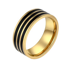 Stainless Steel Black Enamel Ring 8mm High Polished
