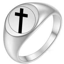 Men's and Women's Stainless Steel 12MM Retro Classic Cross Circular Ring Silver Size 6