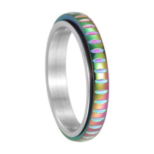 Men's and Women's Stainless Steel 4MM Simple Relieves Anxiety Decompression Rotatable Ring Rainbow Size 6