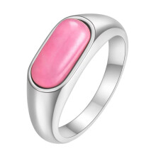 Stainless Steel 8MM Vintage Personality Gemstone Ring for Men Women Silver Pink Size 10