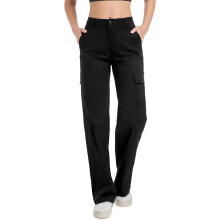 Dames cargobroek, baggy, relaxte pasvorm, katoenen wandel- of werkbroek met 6 zakken, zwart