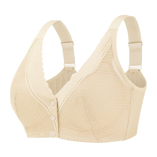 Women's Comfortable Front Closure Lace Bra Adjustable Support Underwire Large Size Full Coverage For Mature Ladies, Beige, Size 38