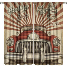 Rustic Vintage Car Curtains Window, Retro Country Cartoon Antique Red Old Truck Window Drapes, for Living Room Bedroom 84" W X 84" L