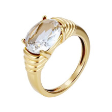 Men's and Women's Stainless Steel Personality Faceted Gemstone Ring White Size 7