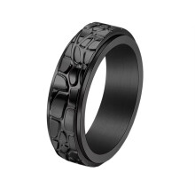 Men's and Women's Stainless Steel Classic Stone Texture Anxiety Relief Rotatable Finger Ring Black Size 10