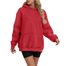 Casaco esportivo feminino casual com cordão, cor sólida, modelo pulôver fino e folgado, ideal para exercícios físicos, perfeito para o inverno,