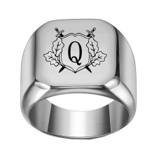 Stainless Steel Personalized Square Initial Alphabet A to Z Ring for Men Women Silver Q Size 10