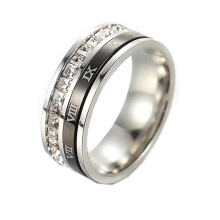 Men's Women's Stainless Steel Square CZ Creative Roman Numerals Rotatable Ring Silver Size 8