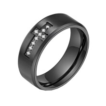 Men's Women's Stainless Steel 8MM Classic Matte Finished Cubic Zirconia Cross Prayer Ring Black Size 12