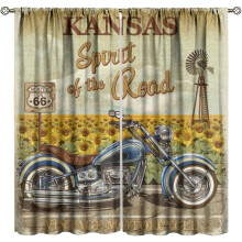 Retro Motorcycle Window Curtains, Vintage Farmhouse Country Sunflower Rustic Landscape Print Window Drapes, for Living Room Bedroom 55" W X 39" L