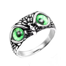 Men's Women's Vintage Animal Owl Head Gothic Biker Gemstone Ring Silver Green Size 11