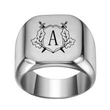 Stainless Steel Personalized Square Initial Alphabet A to Z Ring for Men Women Silver A Size 10