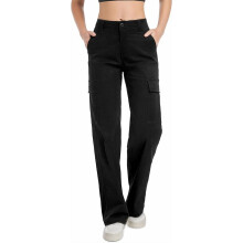 Pantaloni cargo da donna, vestibilità ampia e comoda, in cotone, ideali per escursionismo e lavoro, con 6 tasche, colore nero.