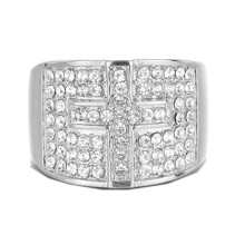 Men's Stainless Steel Jewelry Vintage Hip Hop Punk Micro Pave CZ Cross Ring Silver Size 8