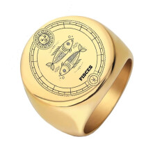 Men's Women's Stainless Steel High Polished Wedding Band 12 Constellations Horoscope Zodiac Signs Round Ring Gold Pisces Size 9