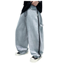 Pantaloni leggeri da bambina a vita alta e gamba larga, ideali per il ritorno a scuola (grigio chiaro, 5-6 anni).
