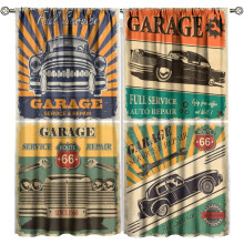 Rustic Retro Car 1950s Window Curtains, Vintage Car Signs Automobile Print Window Drapes, for Living Room Bedroom 52" W X 84" L