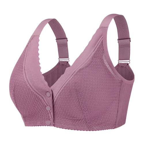 Women's Comfortable Front Closure Lace Bra Adjustable Support Underwire Large Size Full Coverage For Mature Ladies, Grey, Size 36