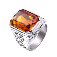 Men's Stainless Steel Vintage Wedding Promise Engagement Ring with Big Stone Silver Orange Size 12