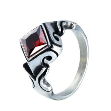 Men's Women's Stainless Steel Personalized Vintage Prismatic Gemstone Ring Red Size 7