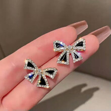 Black Bow Crystal Stud Earrings 18k Gold Plated