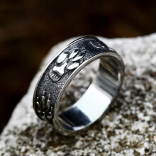 Bague unisexe en titane avec empreinte de patte d'ours, style viking, pour mariage.