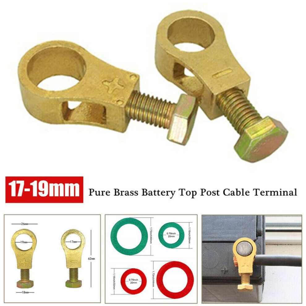2Pcs Car Battery Terminal Wire Cable Clamp Pure Brass Battery Terminal Top Post Cable Terminals Wire End 9489952056760