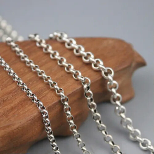 Colar com corrente rolo em prata de lei S925, 3 mm a 5 mm, 50 cm (20 polegadas).