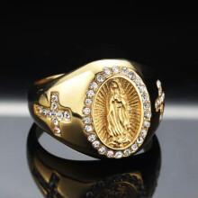 Men's Christian Cross Ring Stainless Steel Gold Size 7-13