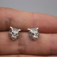 Oorbellen met tijgerkop van sterlingzilver (925 sterling zilver)